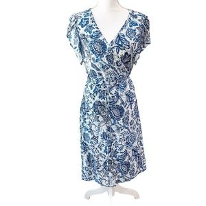 Velvet By Graham & Spencer Amaury Blue Floral Wrap Dress Sz L